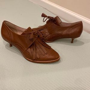 Plenty by Tracey Reese Beth Brogue Brown Leather Kitten Heel Shoes sz 38.5